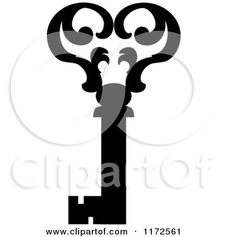 Clipart of a Black and White Antique Skeleton Key 11 - Royalty Free Vector Illustration by Vector Tradition SM