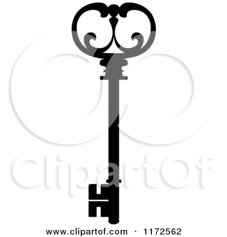 Clipart of a Black and White Antique Skeleton Key 12 - Royalty Free Vector Illustration by Vector Tradition SM