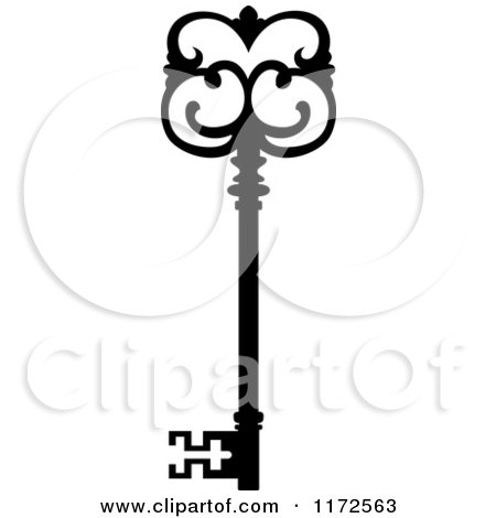 Clipart of a Black and White Antique Skeleton Key 13 - Royalty Free Vector Illustration by Vector Tradition SM