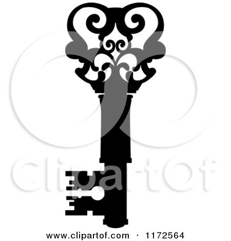 Clipart of a Black and White Antique Skeleton Key 14 - Royalty Free Vector Illustration by Vector Tradition SM
