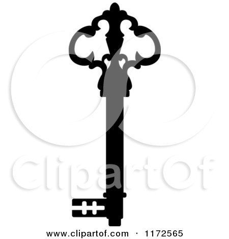 Clipart of a Black and White Antique Skeleton Key 15 - Royalty Free Vector Illustration by Vector Tradition SM