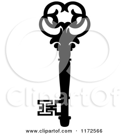 Clipart of a Black and White Antique Skeleton Key 16 - Royalty Free Vector Illustration by Vector Tradition SM