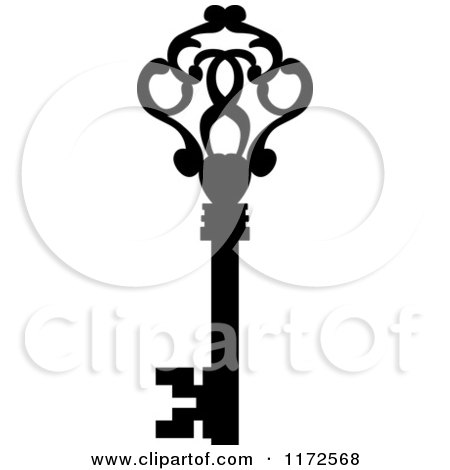 Clipart of a Black and White Antique Skeleton Key 18 - Royalty Free Vector Illustration by Vector Tradition SM