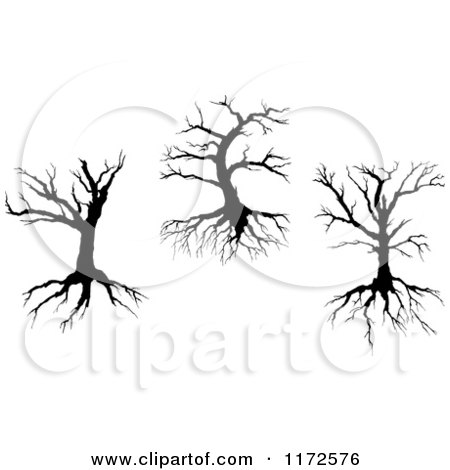 Clipart of Silhouetted Dead Trees And Roots - Royalty Free Vector Illustration by Vector Tradition SM