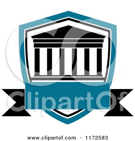 Clipart of a University or College Building Shield and Banner Heraldic Design - Royalty Free Vector Illustration by Vector Tradition SM