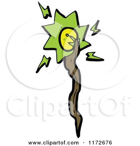 Cartoon of a Magic Wand with a Green Spark - Royalty Free Vector Clipart by lineartestpilot