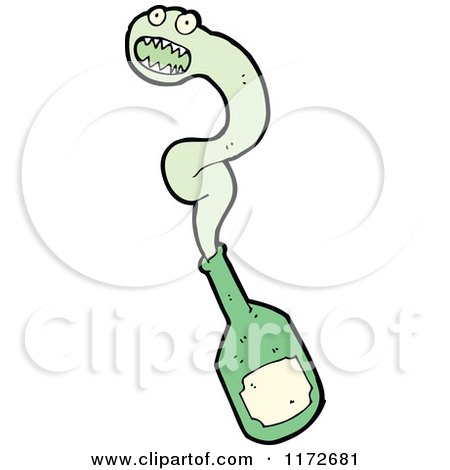 Cartoon of a Green Ghost Emerging from a Bottle - Royalty Free Vector Clipart by lineartestpilot