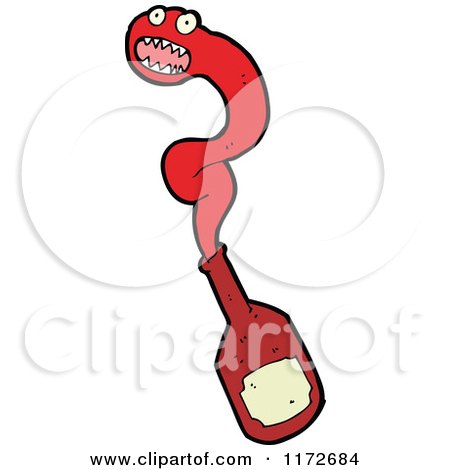 Cartoon of a Red Ghost Emerging from a Bottle - Royalty Free Vector Clipart by lineartestpilot