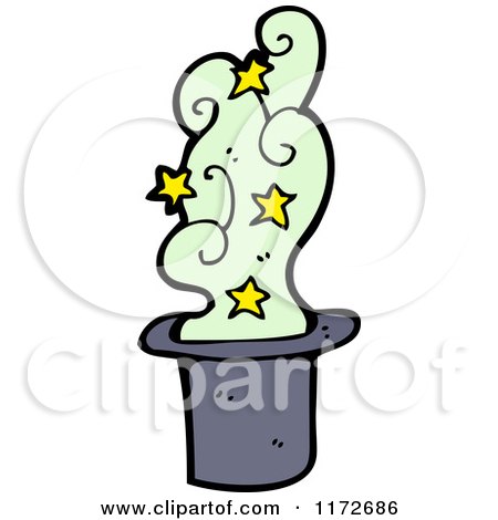 Cartoon of a Magic Hat with Stars and Green Smoke - Royalty Free Vector Clipart by lineartestpilot