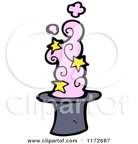 Cartoon of a Magic Hat with Stars and Pink Smoke - Royalty Free Vector Clipart by lineartestpilot