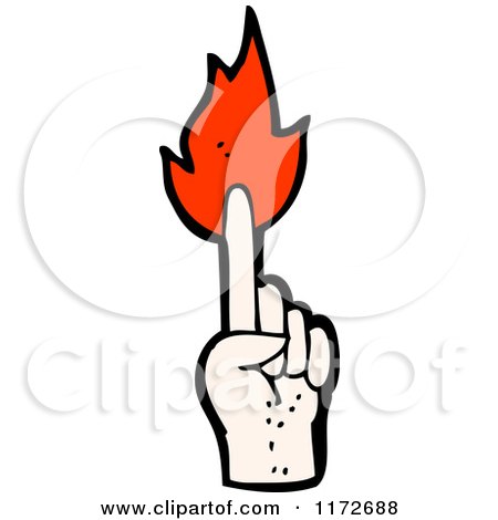 Cartoon of a Pointing Hand with Flames - Royalty Free Vector Clipart by lineartestpilot