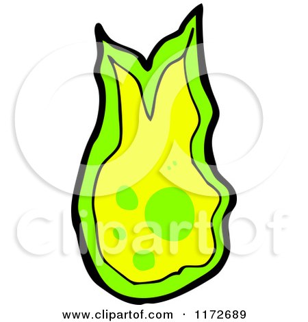 Cartoon of a Green and Yellow Flame - Royalty Free Vector Clipart by lineartestpilot