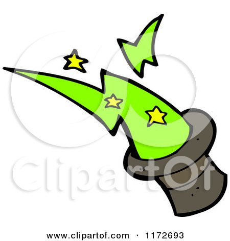 Cartoon of a Green Spark and Magic Top Hat - Royalty Free Vector Clipart by lineartestpilot