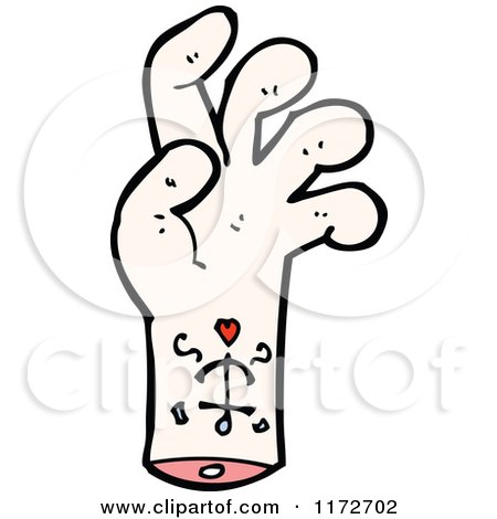 Cartoon of a White Severed Hand with a Tattoo - Royalty Free Vector Clipart by lineartestpilot