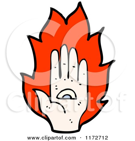 Cartoon of a Hand with an Eye and Flames - Royalty Free Vector Clipart by lineartestpilot