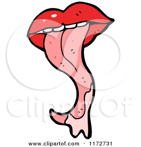 Cartoon of a Long Tongue and Red Lips - Royalty Free Vector Clipart by lineartestpilot