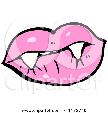 Cartoon of a Pink Lips and Vampire Teeth - Royalty Free Vector Clipart by lineartestpilot