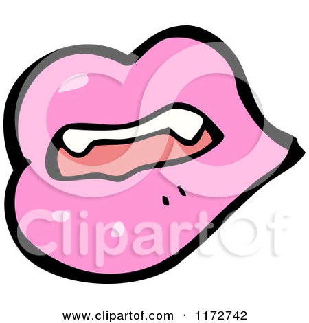 Cartoon of a Pink Lips and Vampire Teeth - Royalty Free Vector Clipart by lineartestpilot