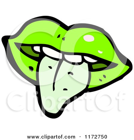 Cartoon of Green Lips and a Tongue - Royalty Free Vector Clipart by lineartestpilot