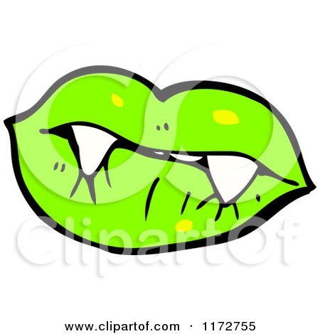 Cartoon of Green Lips and a Vampire Teeth - Royalty Free Vector Clipart by lineartestpilot
