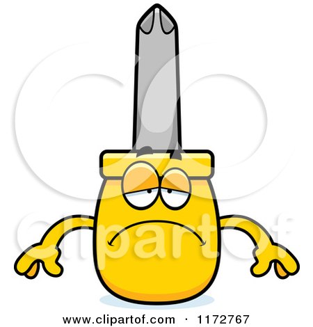 Cartoon of a Depressed Philips Screwdriver Mascot - Royalty Free Vector Clipart by Cory Thoman