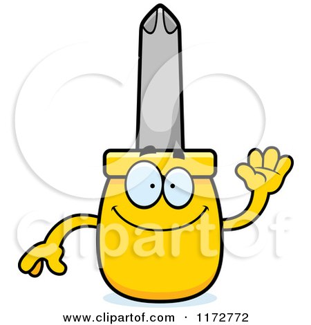 Cartoon of a Waving Philips Screwdriver Mascot - Royalty Free Vector Clipart by Cory Thoman