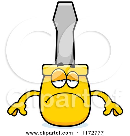 Cartoon of a Depressed Screwdriver Mascot - Royalty Free Vector Clipart by Cory Thoman