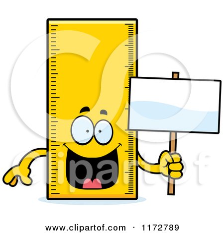 Cartoon of a Happy Ruler Mascot Holding a Sign - Royalty Free Vector Clipart by Cory Thoman