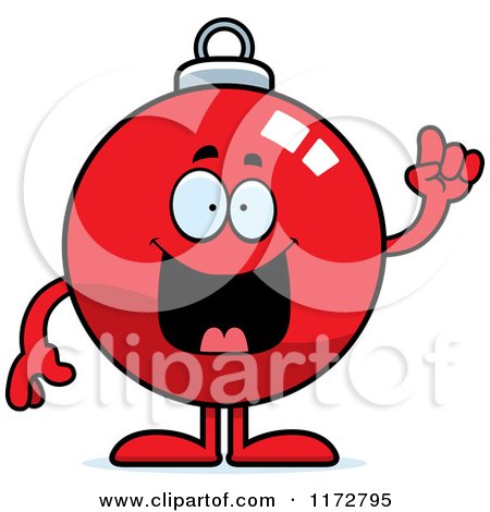 Cartoon of a Smart Christmas Ornament Mascot with an Idea - Royalty Free Vector Clipart by Cory Thoman