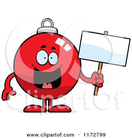 Cartoon of a Happy Christmas Ornament Mascot Holding a Sign - Royalty Free Vector Clipart by Cory Thoman