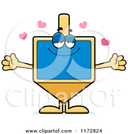 Cartoon of a Loving Dreidel Mascot Wanting a Hug - Royalty Free Vector Clipart by Cory Thoman