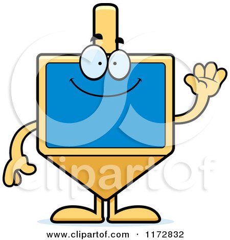 Cartoon of a Waving Dreidel Mascot - Royalty Free Vector Clipart by Cory Thoman
