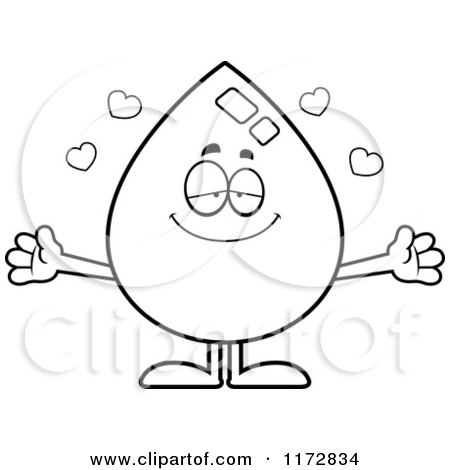 Cartoon Clipart Of A Loving Water Drop Mascot - Vector Outlined Coloring Page by Cory Thoman