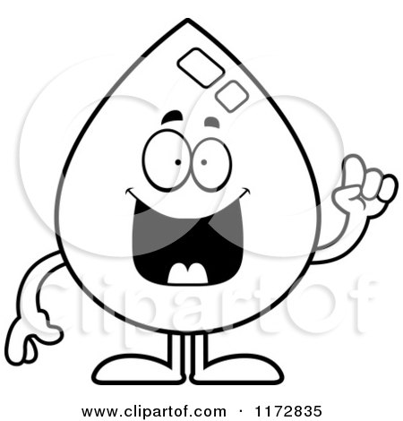 Cartoon Clipart Of A Smart Water Drop Mascot with an Idea - Vector Outlined Coloring Page by Cory Thoman