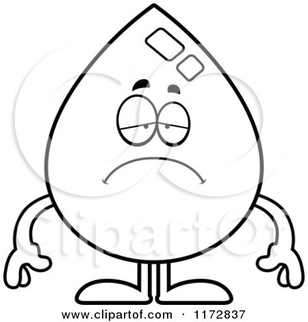 Cartoon Clipart Of A Depressed Water Drop Mascot - Vector Outlined Coloring Page by Cory Thoman