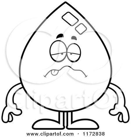 Cartoon Clipart Of A Sick Water Drop Mascot - Vector Outlined Coloring Page by Cory Thoman