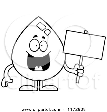 Cartoon Clipart Of A Happy Water Drop Mascot with a Sign - Vector Outlined Coloring Page by Cory Thoman