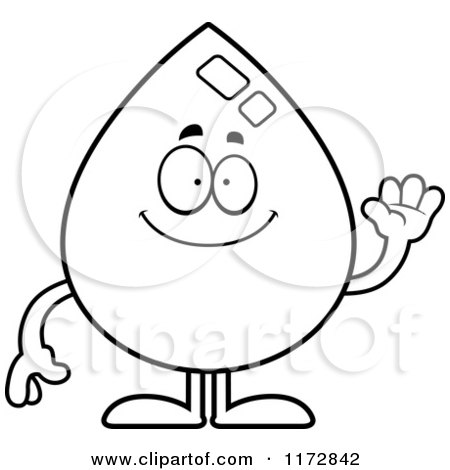 Cartoon Clipart Of A Waving Water Drop Mascot - Vector Outlined Coloring Page by Cory Thoman