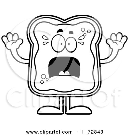 Cartoon Clipart Of A Screaming Toast and Jam Mascot - Vector Outlined Coloring Page by Cory Thoman