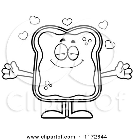Cartoon Clipart Of A Loving Toast and Jam Mascot - Vector Outlined Coloring Page by Cory Thoman