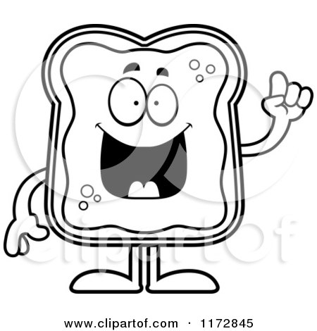 Cartoon Clipart Of A Smart Toast and Jam Mascot with an Idea - Vector Outlined Coloring Page by Cory Thoman