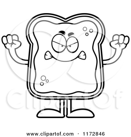 Cartoon Clipart Of A Mad Toast and Jam Mascot - Vector Outlined Coloring Page by Cory Thoman