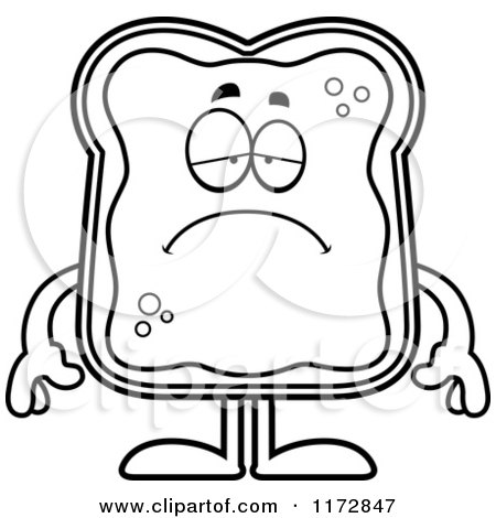 Cartoon Clipart Of A Depressed Toast and Jam Mascot - Vector Outlined Coloring Page by Cory Thoman
