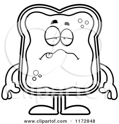 Cartoon Clipart Of A Sick Toast and Jam Mascot - Vector Outlined Coloring Page by Cory Thoman