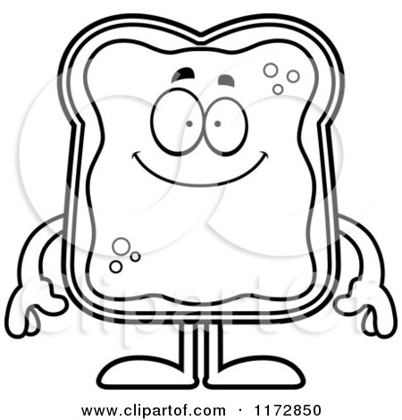 Cartoon Clipart Of A Happy Toast and Jam Mascot - Vector Outlined Coloring Page by Cory Thoman