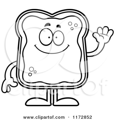 Cartoon Clipart Of A Waving Toast and Jam Mascot - Vector Outlined Coloring Page by Cory Thoman