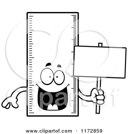 Cartoon Clipart Of A Happy Ruler Mascot Holding a Sign - Vector Outlined Coloring Page by Cory Thoman