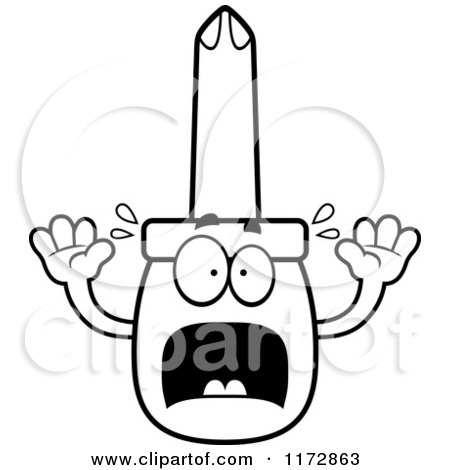 Cartoon Clipart Of A Screaming Phillips Screwdriver Mascot - Vector Outlined Coloring Page by Cory Thoman