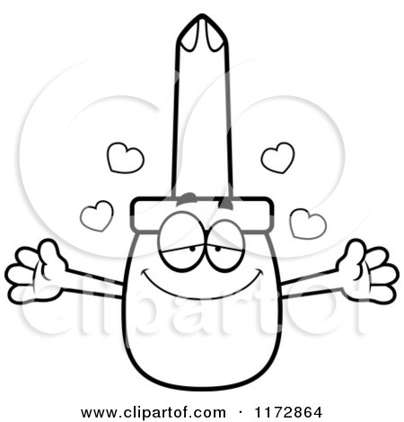 Cartoon Clipart Of A Loving Phillips Screwdriver Mascot - Vector Outlined Coloring Page by Cory Thoman