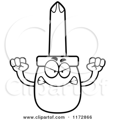 Cartoon Clipart Of A Mad Phillips Screwdriver Mascot - Vector Outlined Coloring Page by Cory Thoman
